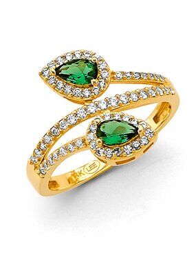 New 14K Yellow Gold Green Drop Pear shape CZ Ring size 7